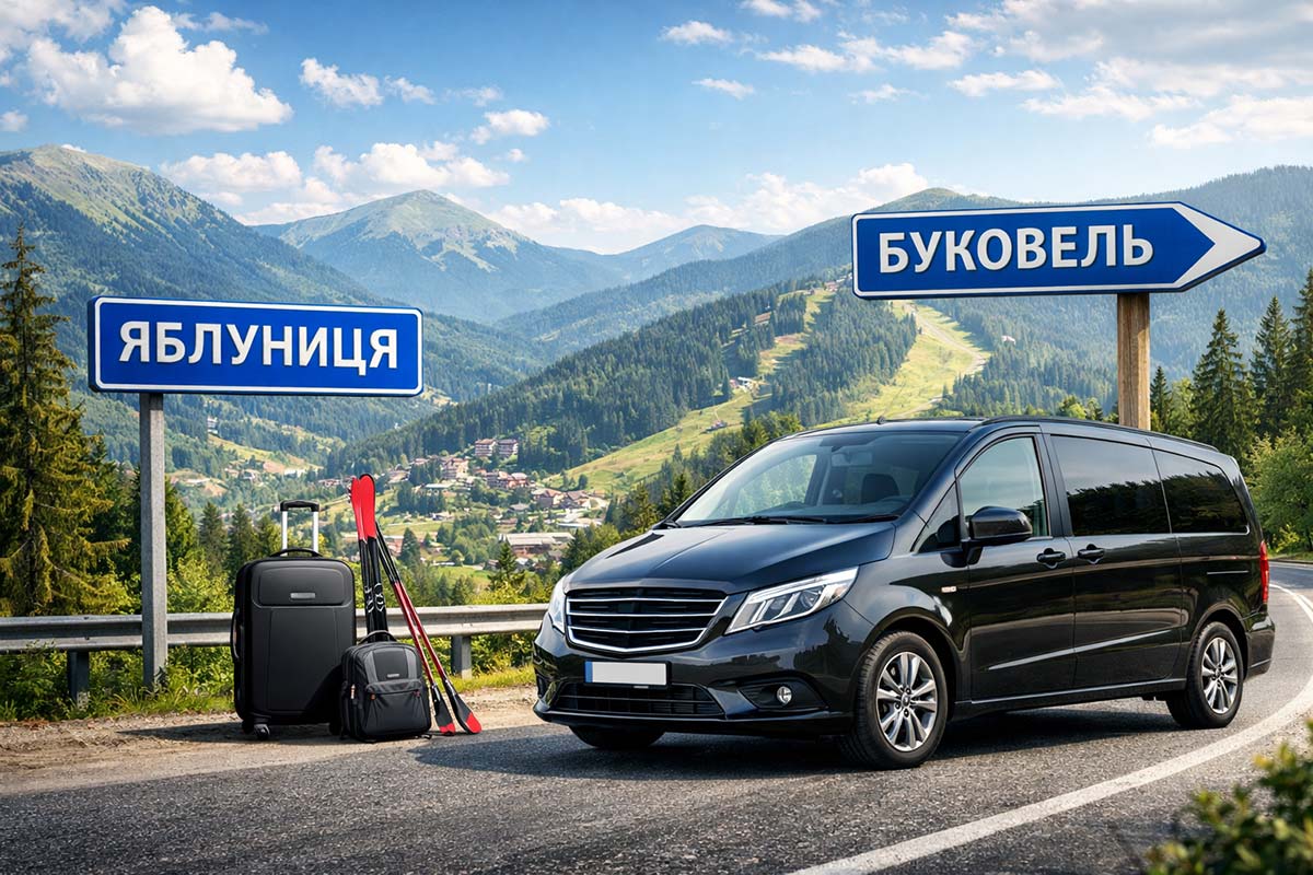 Трансфер Яблуниця – Буковель: приватний мінівен на гірській дорозі в Карпатах
